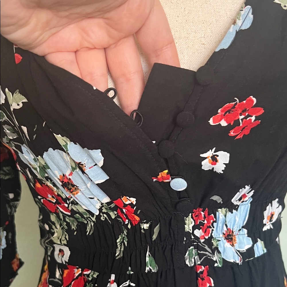 Banana Republic Black Floral Long Sleeve Dress - Picture 6 of 7